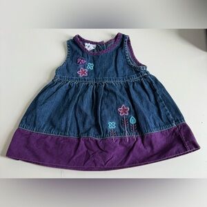 Vintage Y2K Oshkosh B’Gosh 12 Months Baby Denim Jean Jumper Dress Purple Velvet